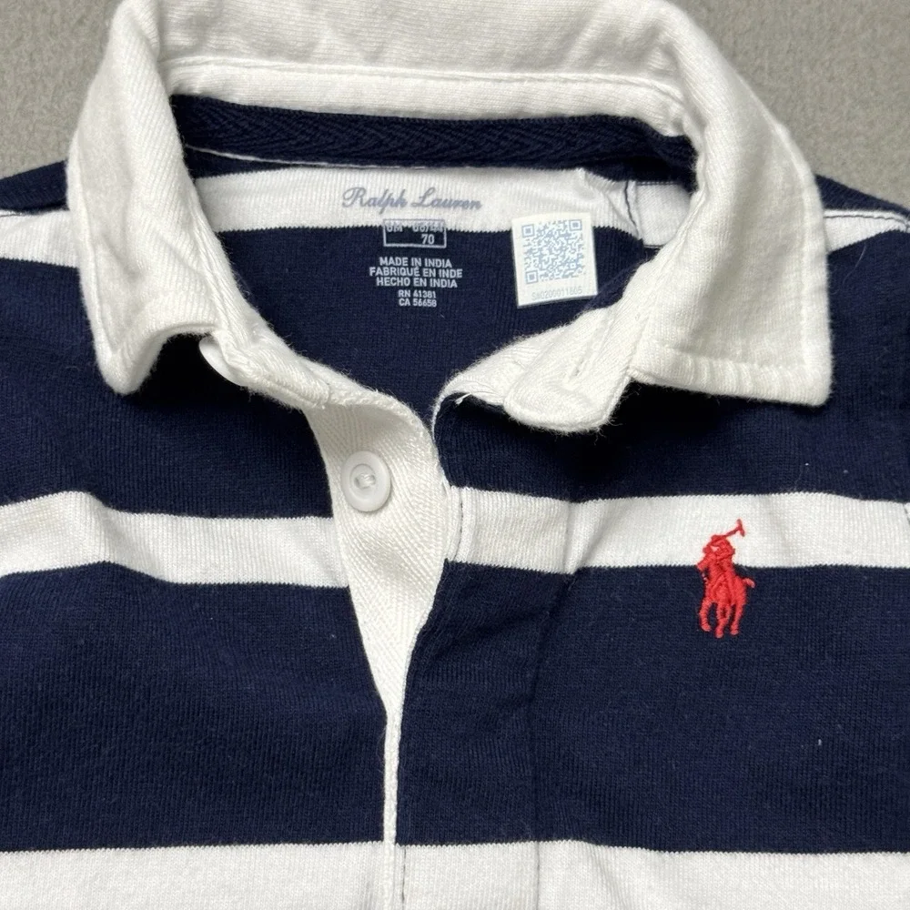 Ralph Lauren Baby Rugby Coverall 6M Navy Stripe One Piece Romper
